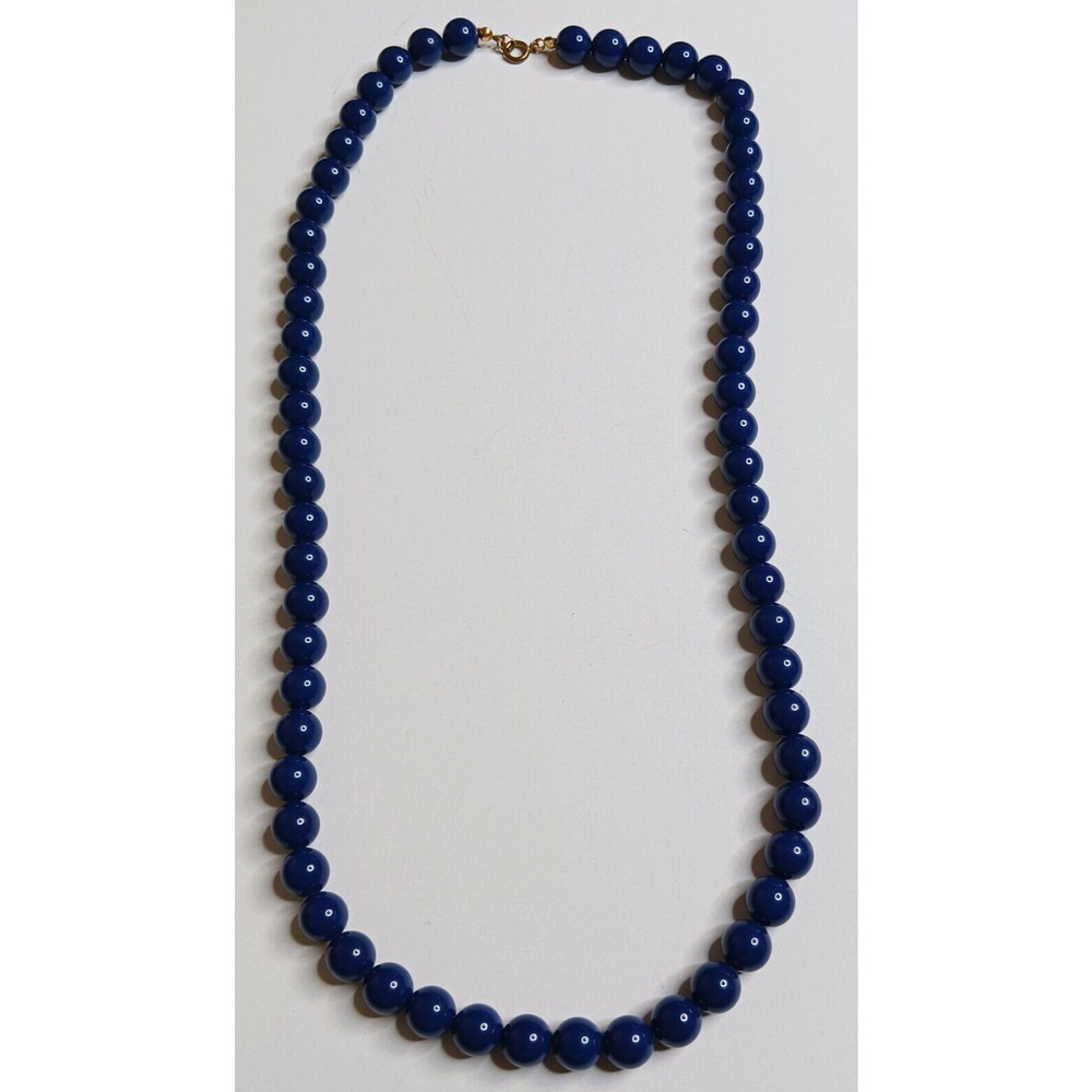 Cobalt Blue Round Bead Necklace 25" Womens Fashion Jewelry